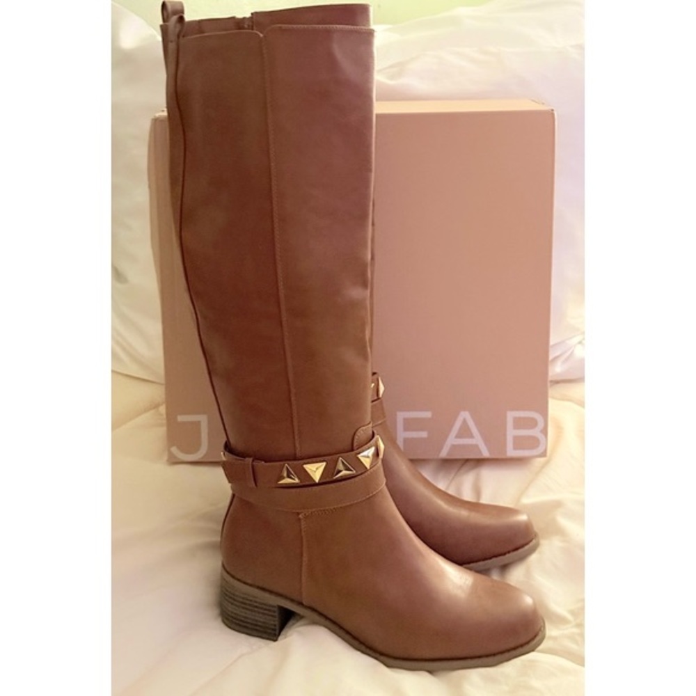 NWT JustFab Remy Studded Riding Boot in Leather Brown, Sz. 8 - Picture 7 of 9